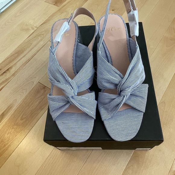 Brand New J.Crew Twisted-knot Penny In Stripe with Glitter Heel Sandals size 9.5 - Picture 5 of 6